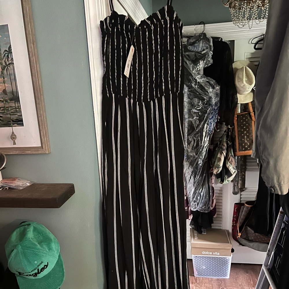 Billabong Black and White Striped Jumpsuit